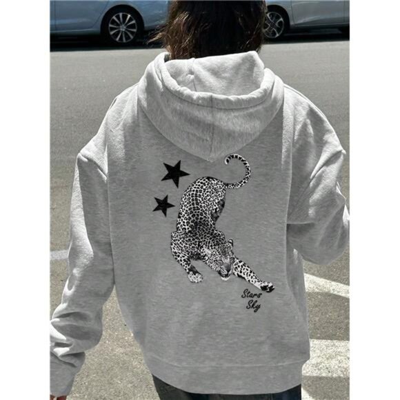 Star Leopard Print Women's Hooded Long Sleeve Sweatshirt